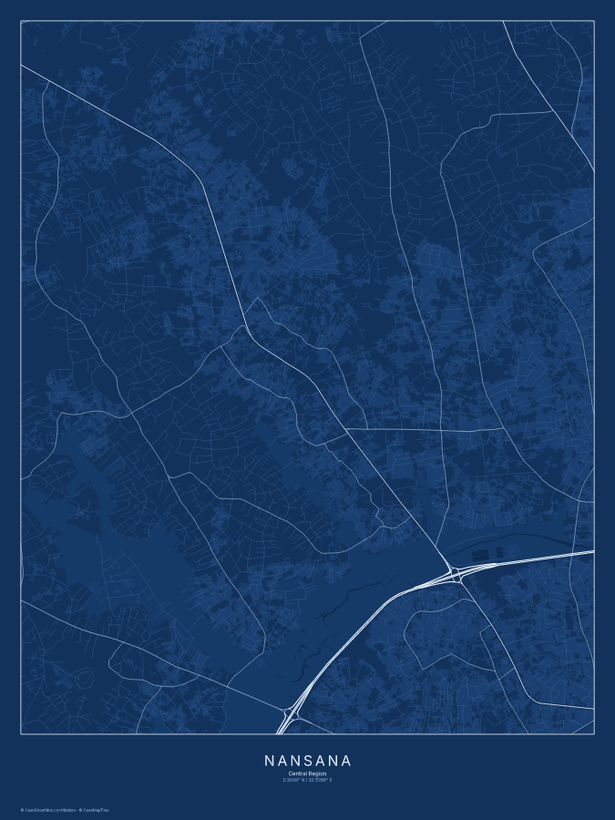 Nansana map poster, blueprint style