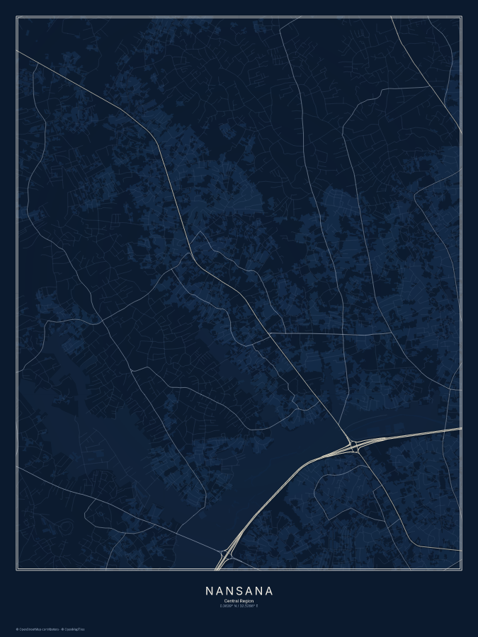 Nansana map poster, midnight style