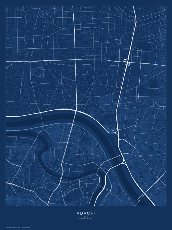 Adachi map poster, blueprint style