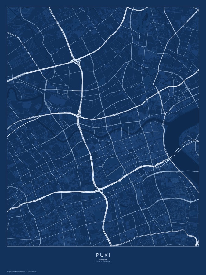 Puxi map poster, blueprint style