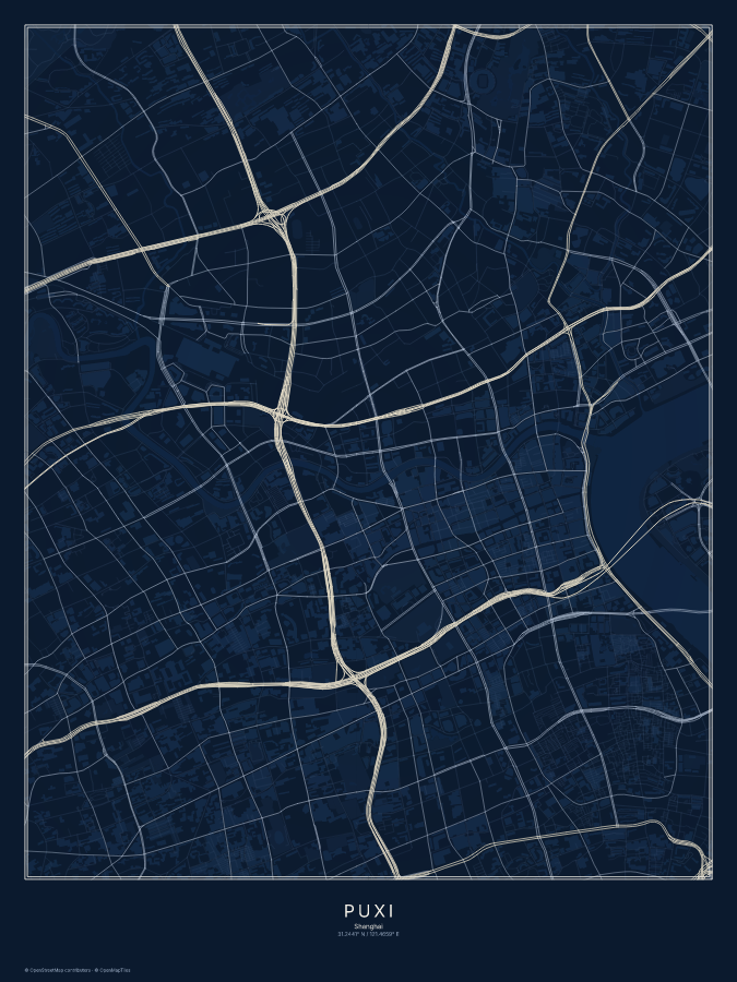 Puxi map poster, midnight style