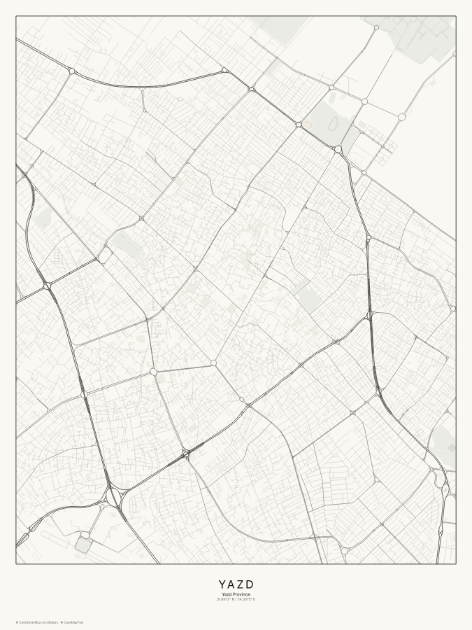 Yazd map poster, classic style