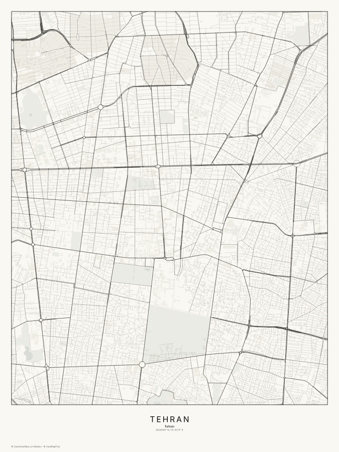 Tehran map poster, classic style