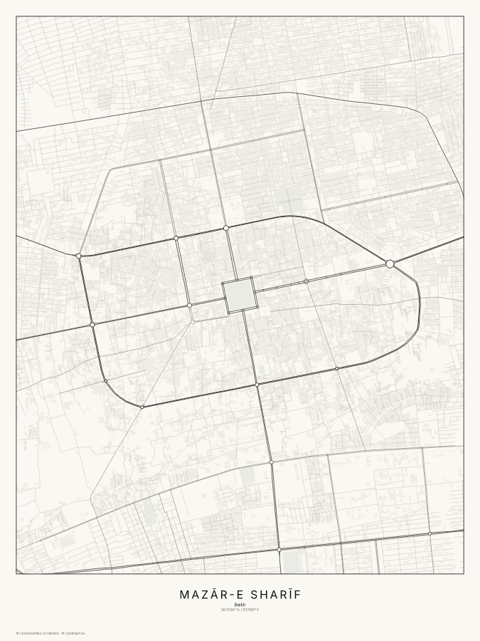 Mazār-e Sharīf map poster, classic style