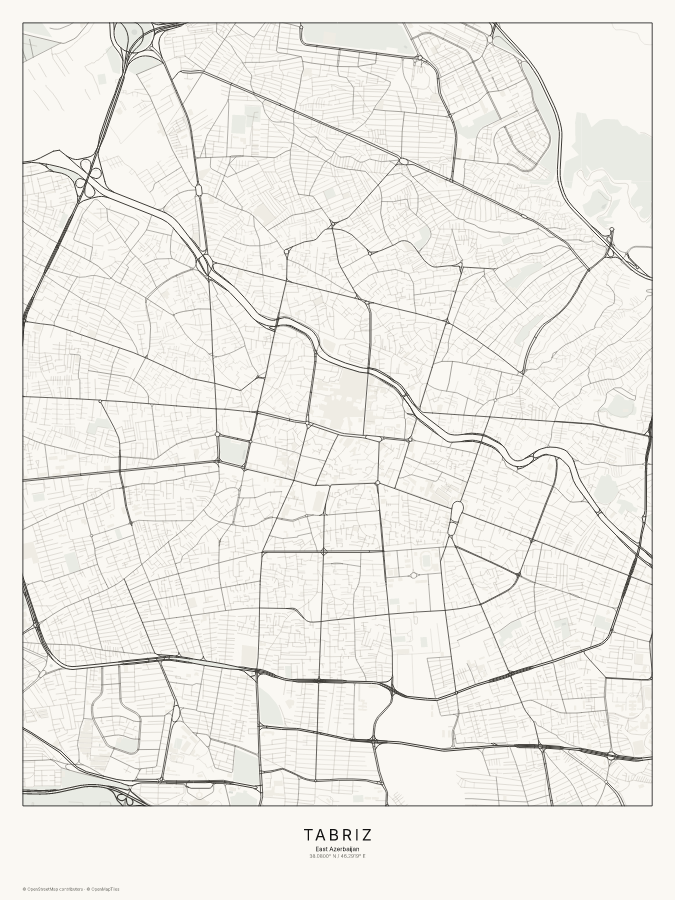 Tabriz map poster, classic style