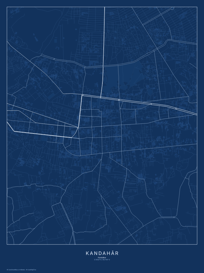 Kandahār map poster, blueprint style