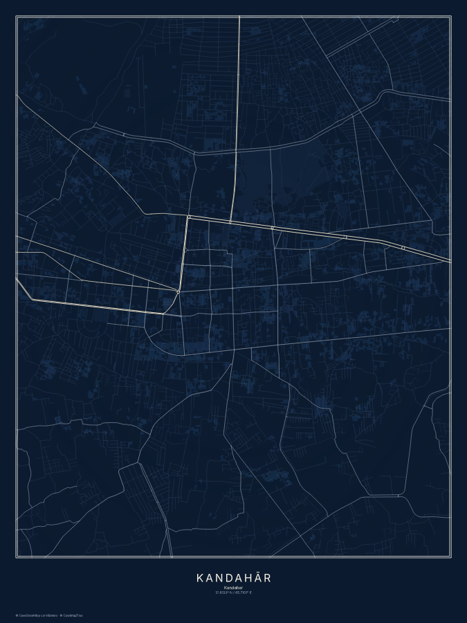 Kandahār map poster, midnight style