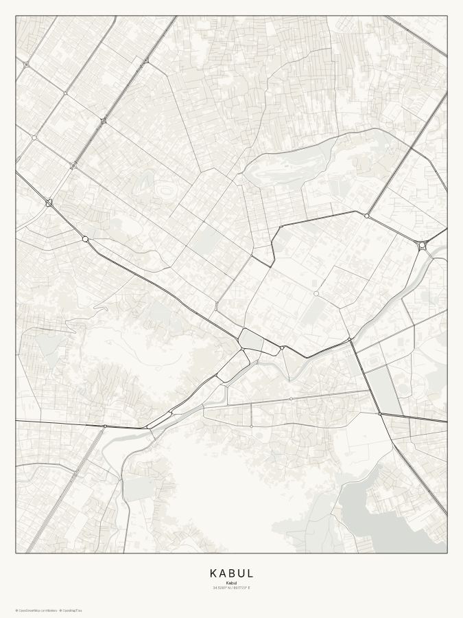 Kabul map poster, classic style