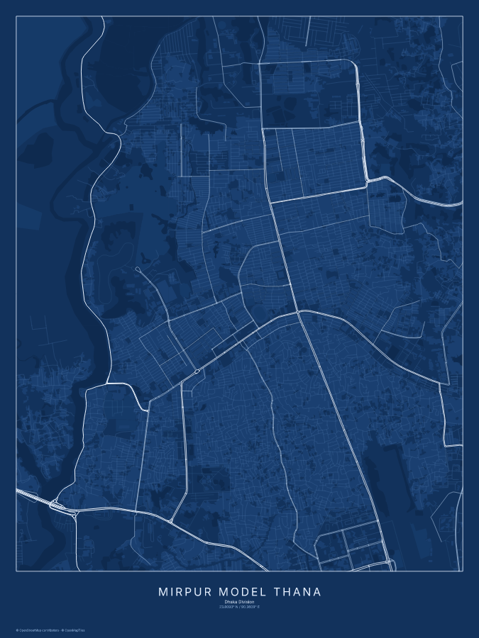 Mirpur Model Thana map poster, blueprint style