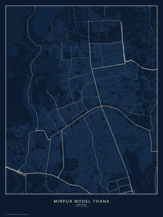 Mirpur Model Thana map poster, midnight style