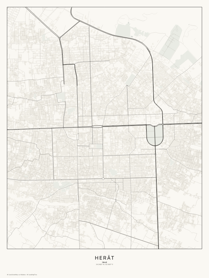 Herāt map poster, classic style
