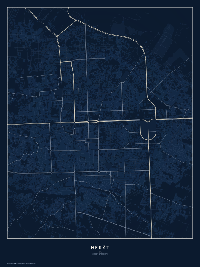 Herāt map poster, midnight style