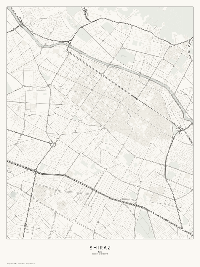 Shiraz map poster, classic style