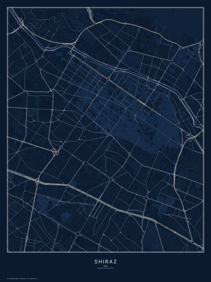 Shiraz map poster, midnight style