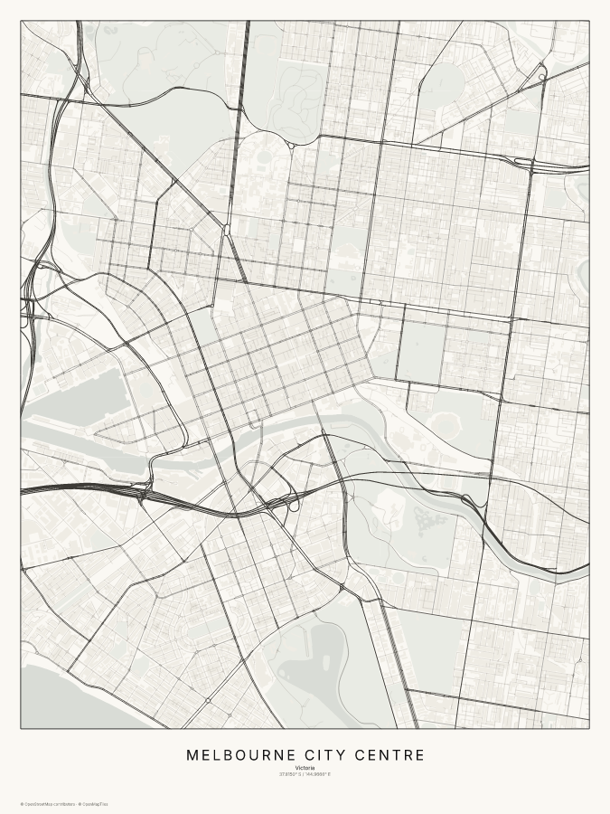Melbourne City Centre map poster, classic style