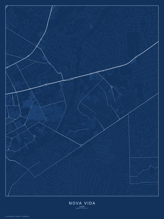 Nova Vida map poster, blueprint style