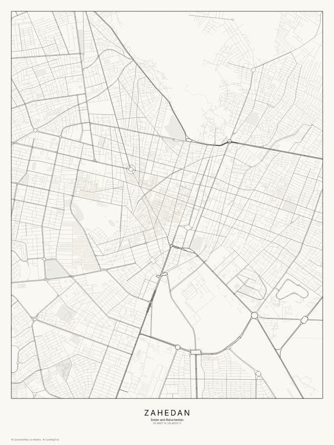 Zahedan map poster, classic style