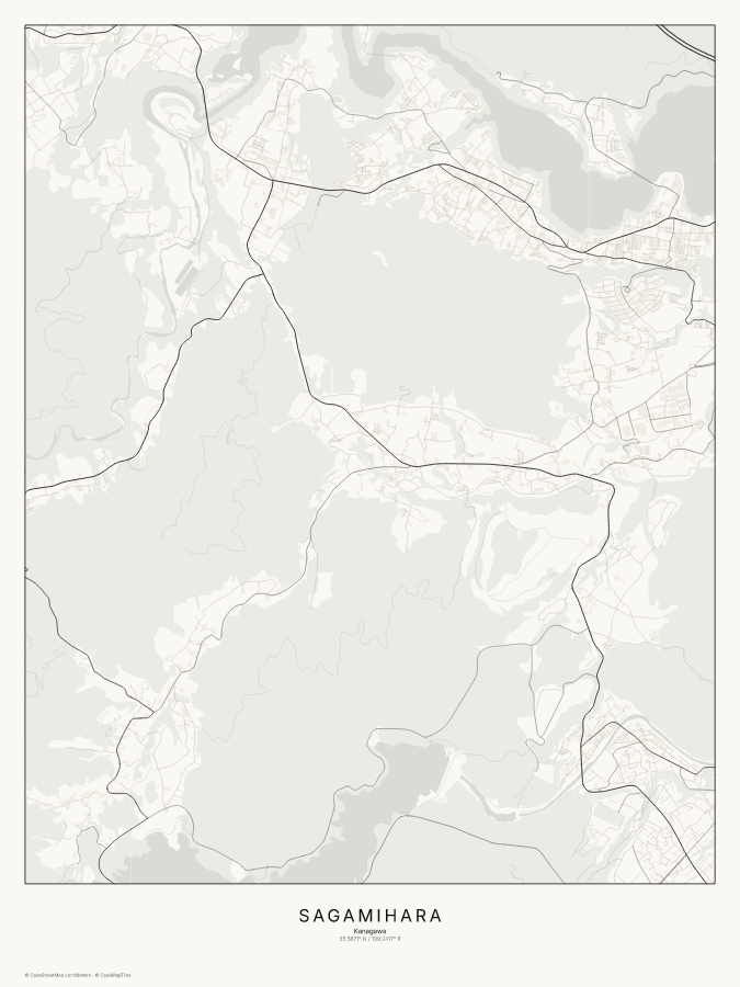 Sagamihara map poster, classic style