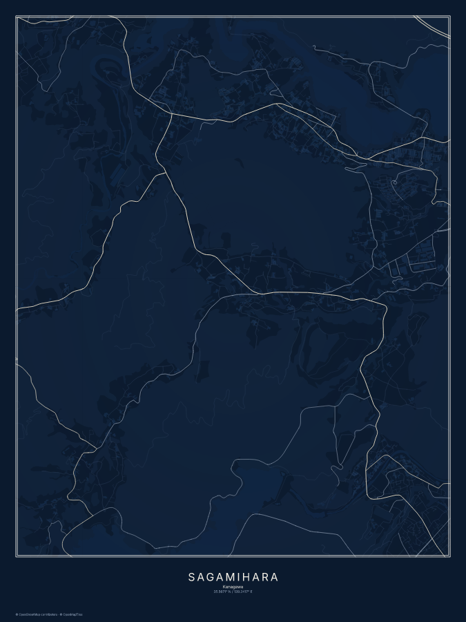 Sagamihara map poster, midnight style