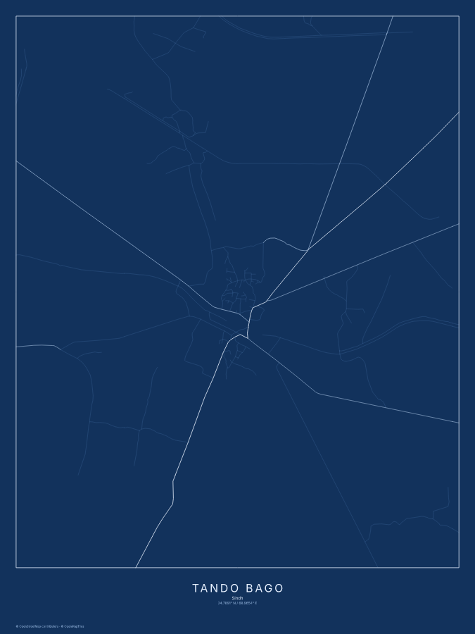 Tando Bago map poster, blueprint style
