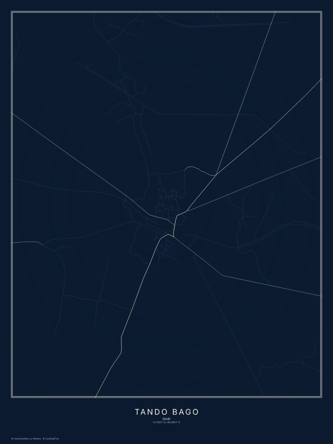 Tando Bago map poster, midnight style
