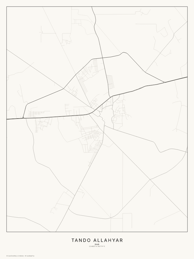 Tando Allahyar map poster, classic style