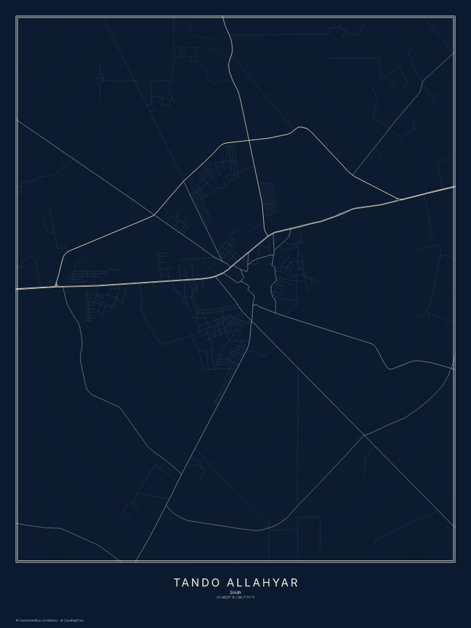 Tando Allahyar map poster, midnight style