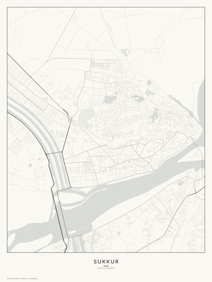 Sukkur map poster, classic style