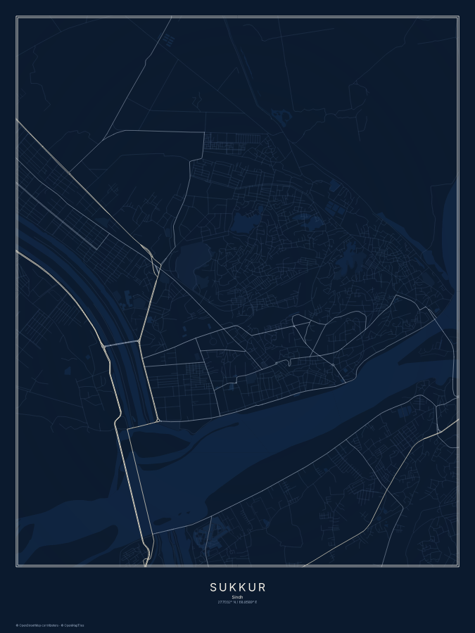 Sukkur map poster, midnight style