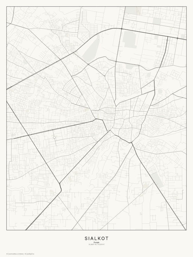 Sialkot map poster, classic style