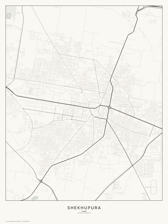 Shekhupura map poster, classic style