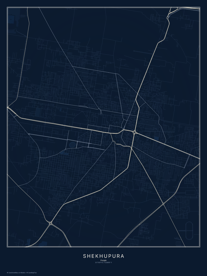 Shekhupura map poster, midnight style