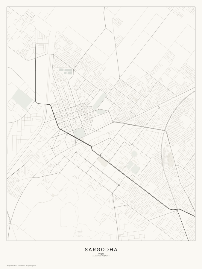 Sargodha map poster, classic style