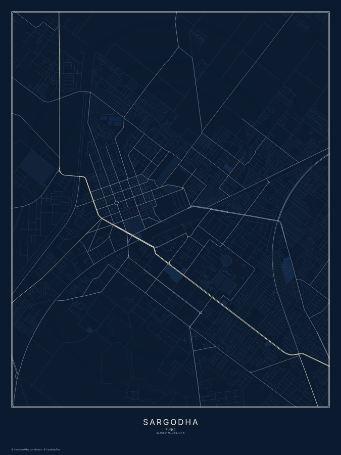 Sargodha map poster, midnight style