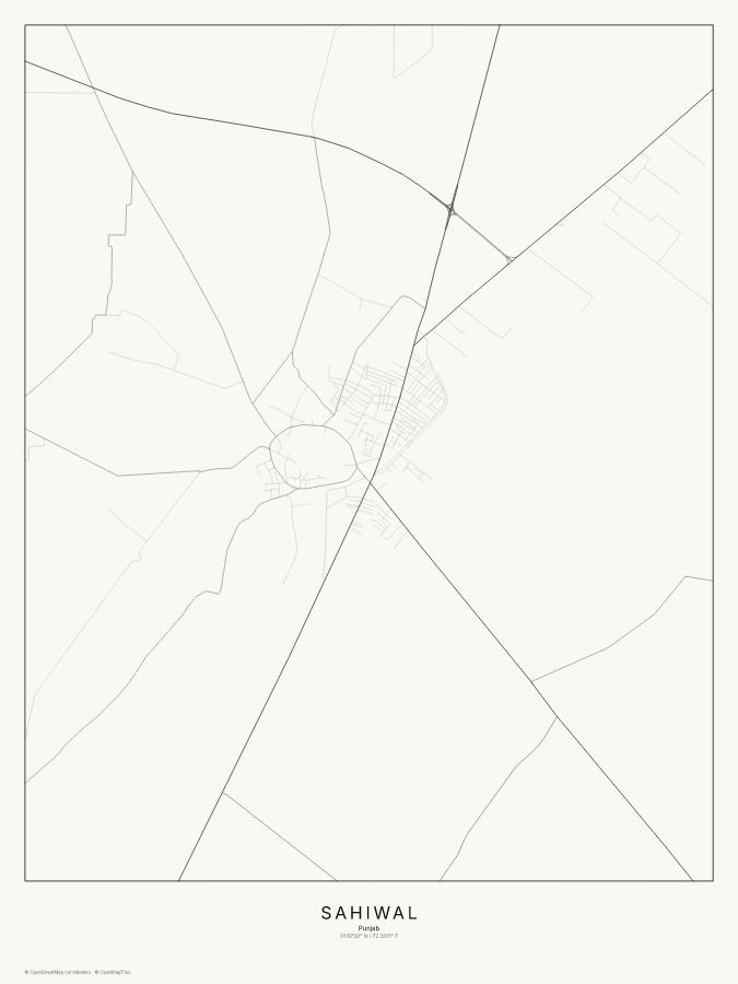 Sahiwal map poster, classic style