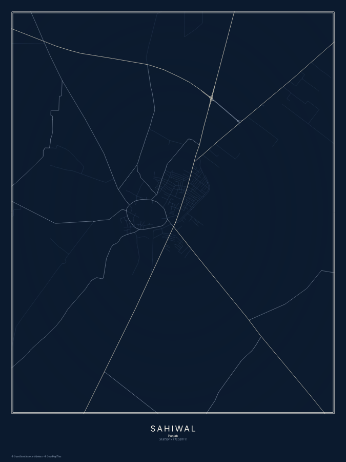 Sahiwal map poster, midnight style