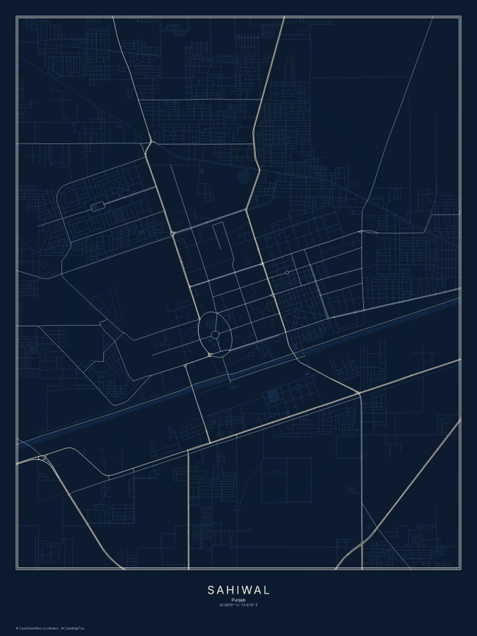 Sahiwal map poster, midnight style