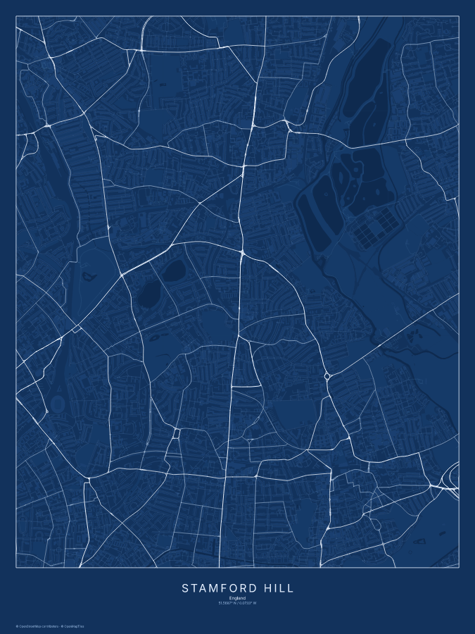 Stamford Hill map poster, blueprint style