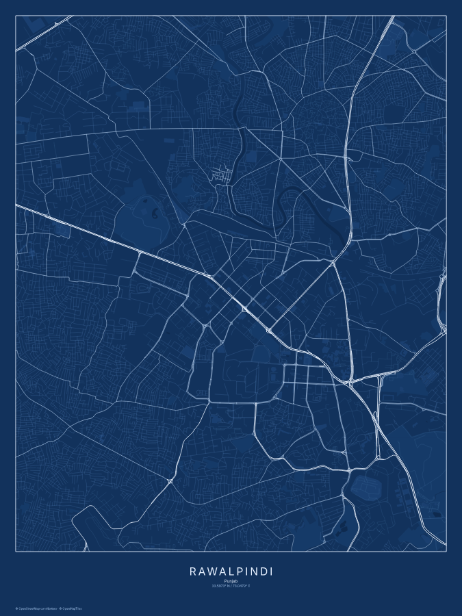 Rawalpindi map poster, blueprint style