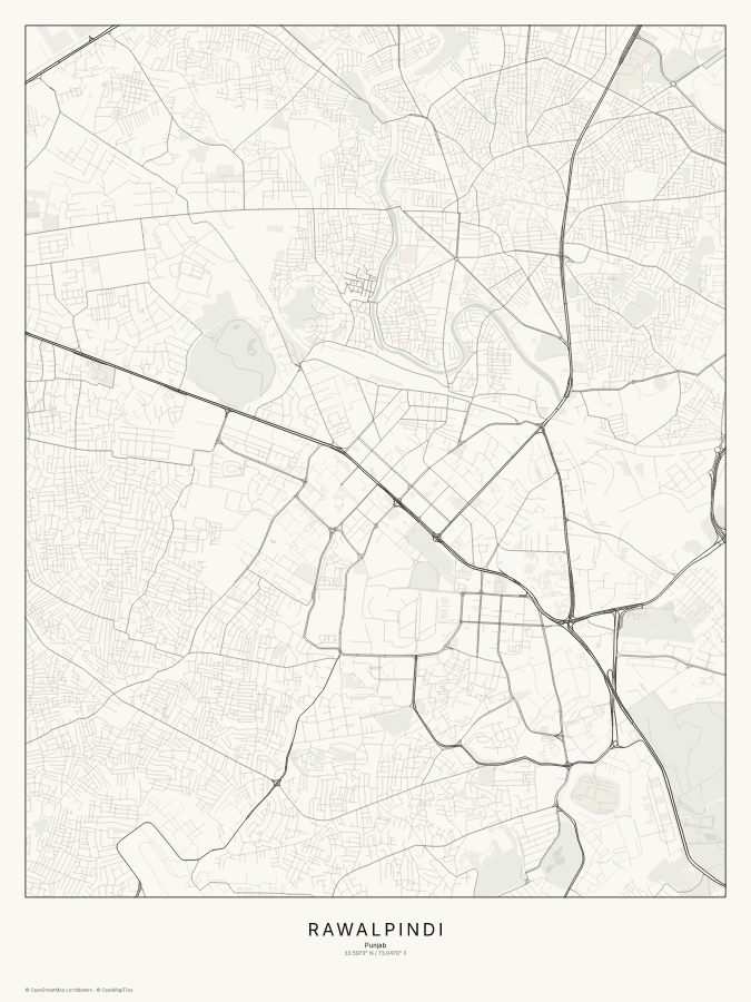 Rawalpindi map poster, classic style