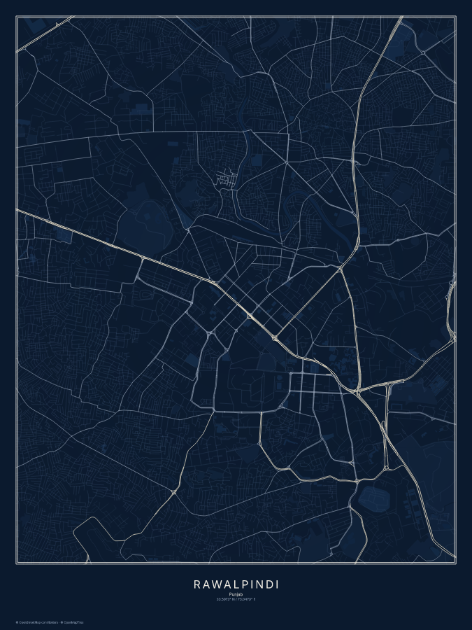Rawalpindi map poster, midnight style