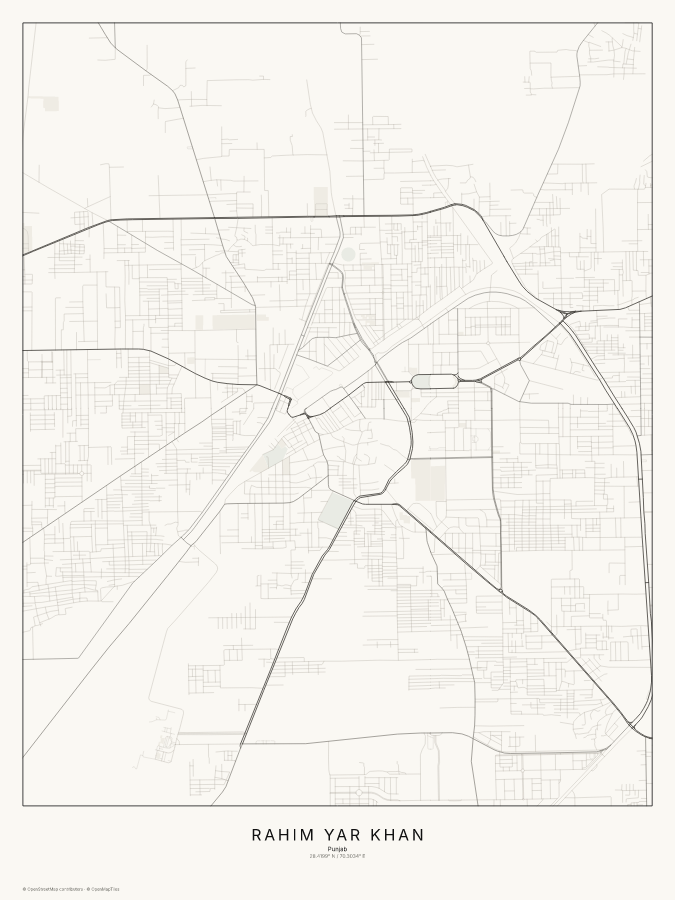 Rahim Yar Khan map poster, classic style