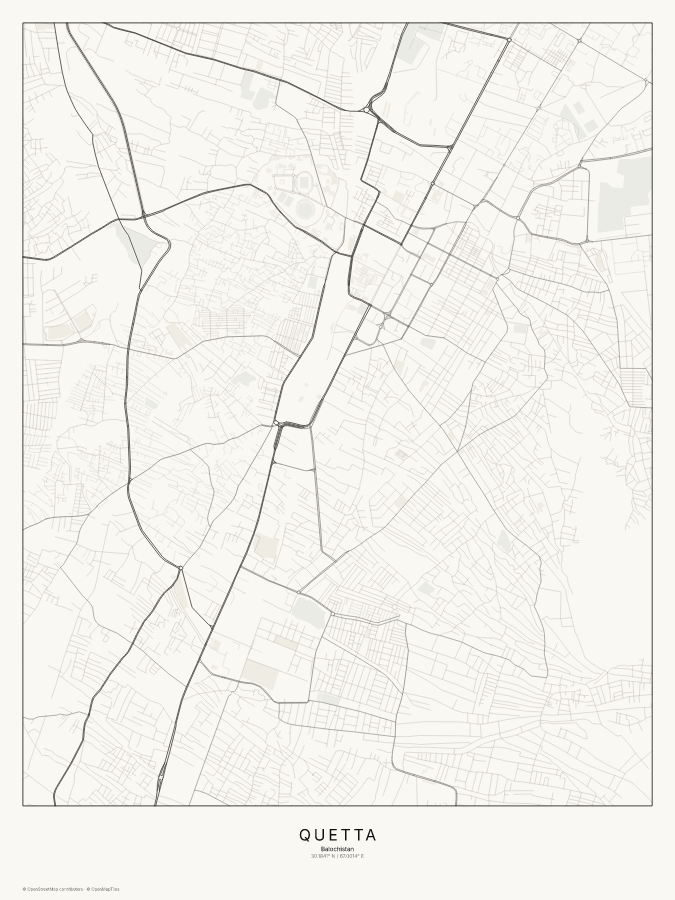Quetta map poster, classic style