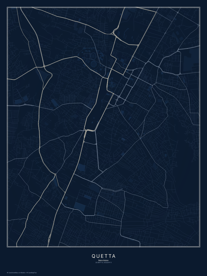 Quetta map poster, midnight style