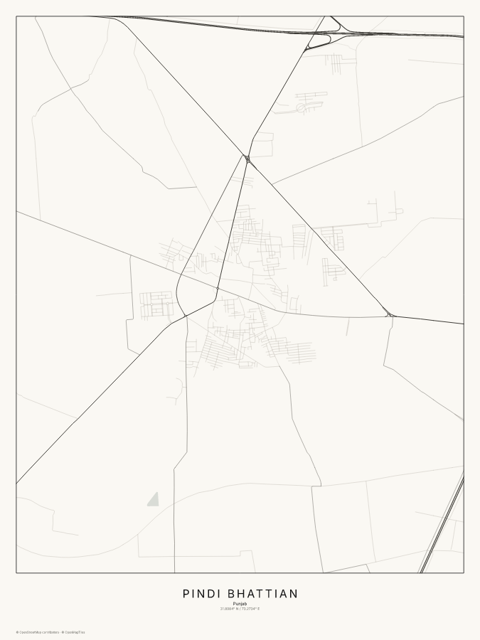 Pindi Bhattian map poster, classic style