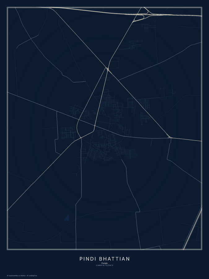 Pindi Bhattian map poster, midnight style