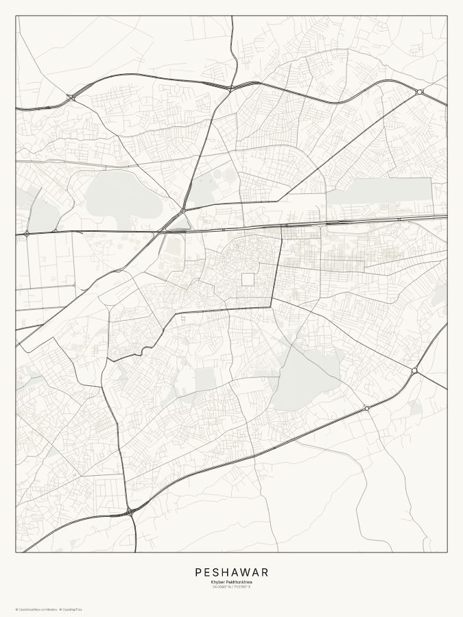 Peshawar map poster, classic style