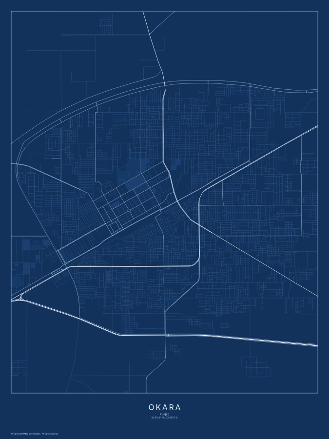 Okara map poster, blueprint style