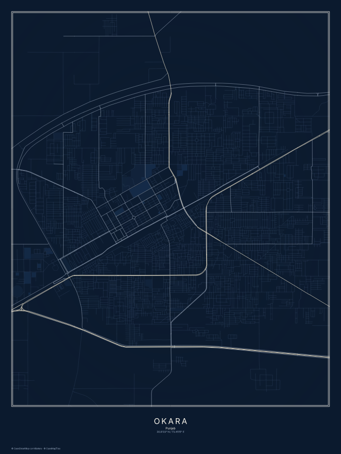 Okara map poster, midnight style