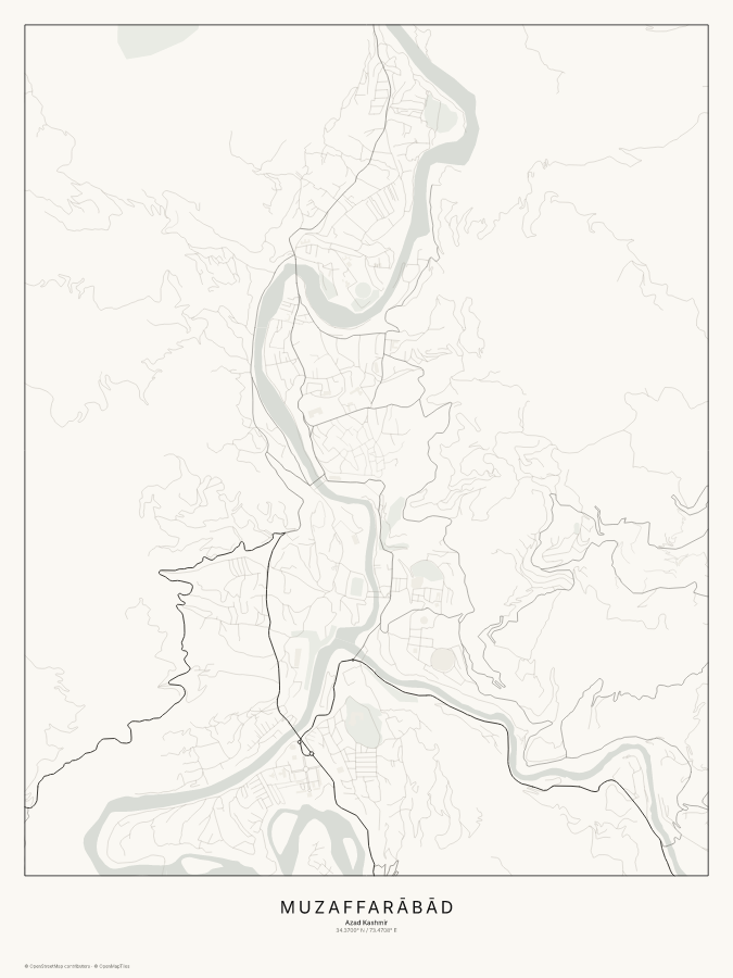 Muzaffarābād map poster, classic style